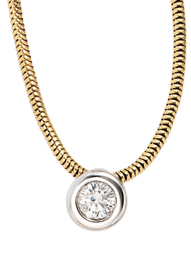 JOBO Kette mit Anhänger Halskette Solitär, 585 Gold bicolor mit Diamant Brillant 0,25 ct. von JOBO