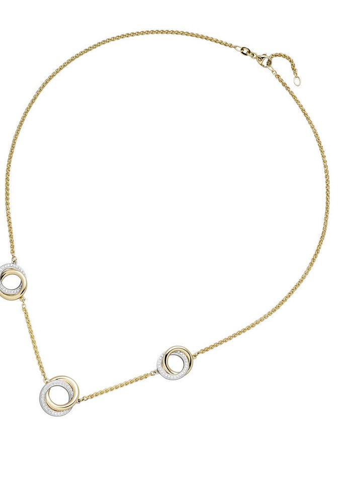 JOBO Kette mit Anhänger Zopfkette 45 cm, 585 Gold Bicolor mit 82 Diamanten von JOBO