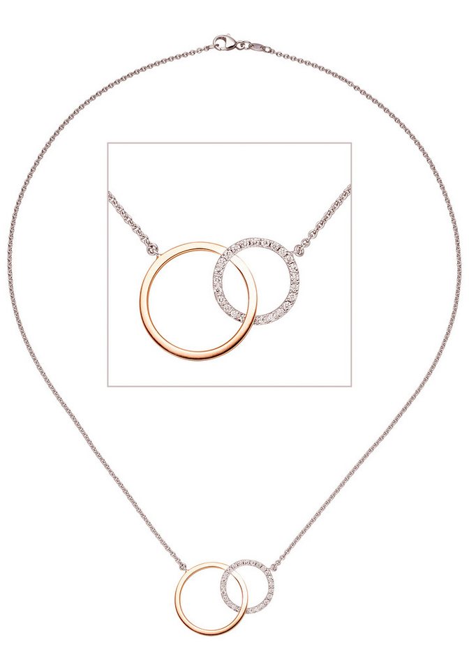 JOBO Kette mit Anhänger Zwei verschlungene Ringe, 585 Gold bicolor mit 25 Diamanten von JOBO