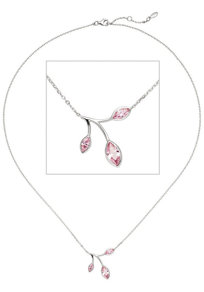 JOBO Kette mit Anhänger Zweig mit Knospen, 925 Silber mit rosa Zirkonia 45 cm von JOBO