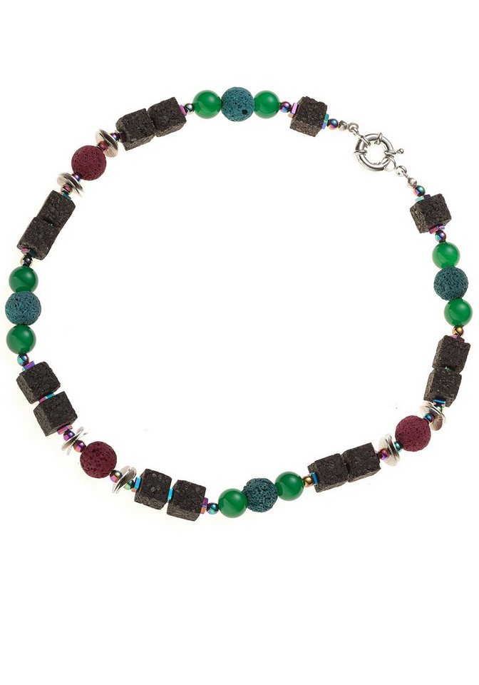 JOBO Kette ohne Anhänger Edelsteinkette bunt, Lava, Achat und Hämatin 46 cm von JOBO