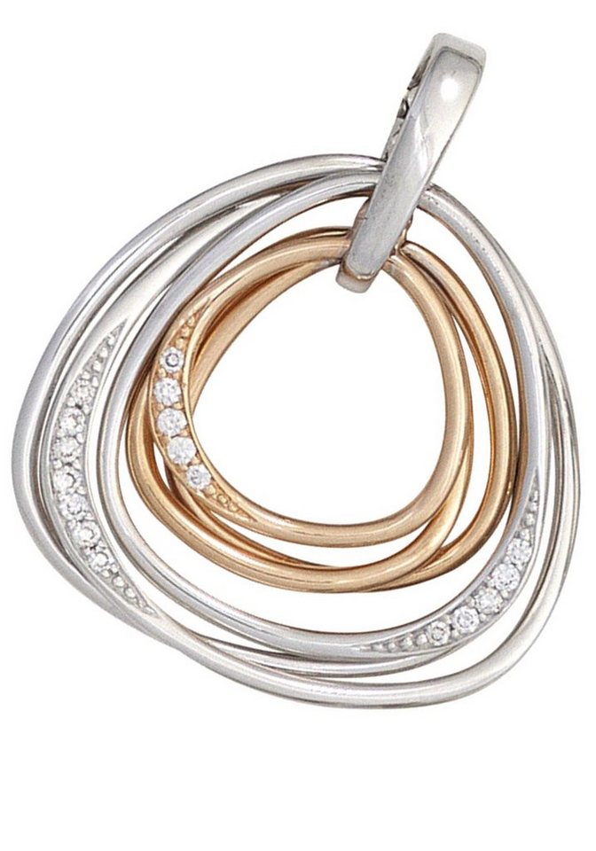 JOBO Kettenanhänger Anhänger 26 mm, 14 Karat 585 Gold bicolor mit 17 Diamanten von JOBO