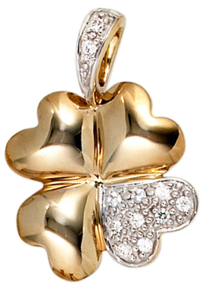 JOBO Kettenanhänger Anhänger Glücksbringer Kleeblatt 12 mm, 333 Gold mit 10 Zirkonia von JOBO