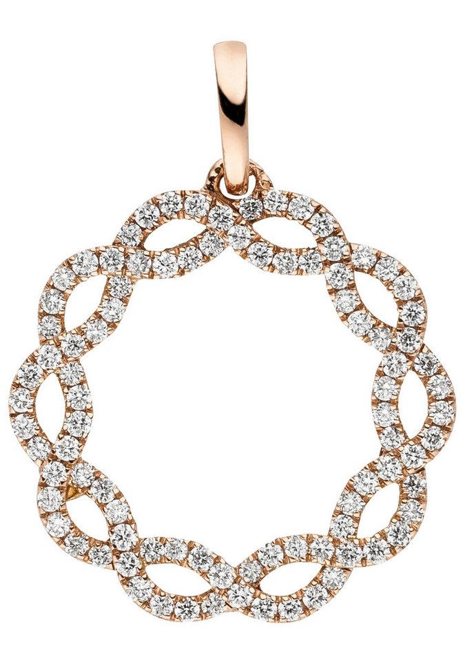 JOBO Kettenanhänger Anhänger Roségoldanhänger 19 mm, 14 Karat 585 Roségold mit 90 Diamanten von JOBO