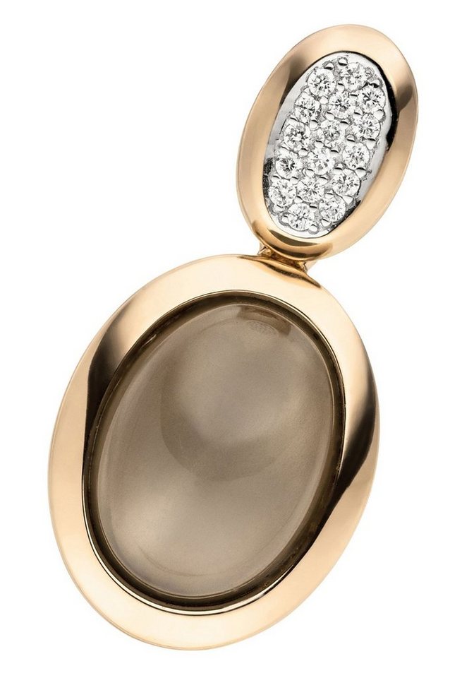 JOBO Kettenanhänger Anhänger Roségoldanhänger 25 mm, 14 Karat 585 Roségold mit Mondstein Cabochon und 16 Diamanten von JOBO