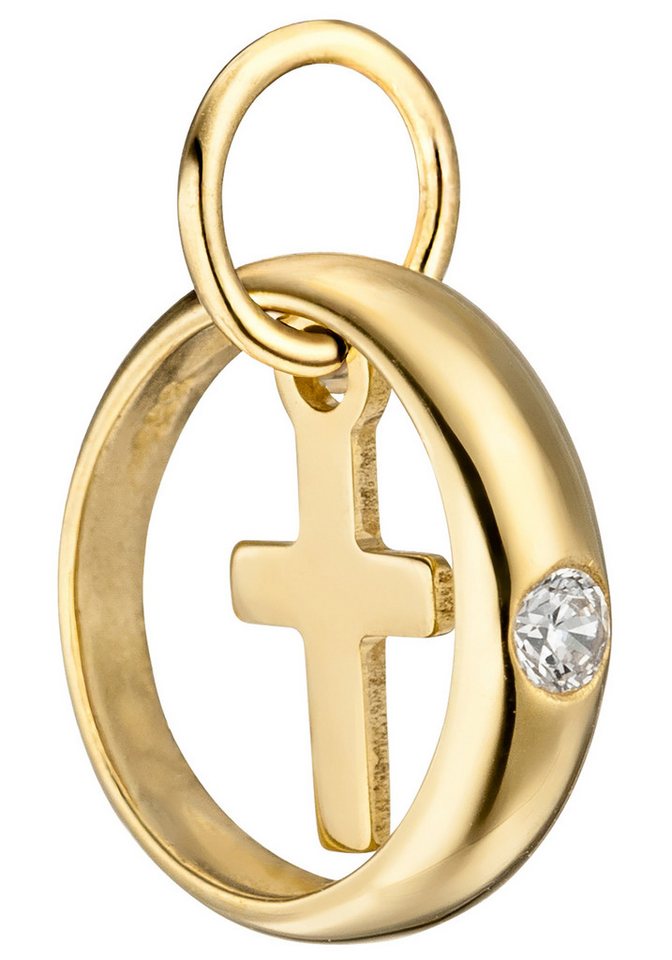 JOBO Kettenanhänger Anhänger Taufring mit Kreuz, 333 Gold mit Zirkonia von JOBO