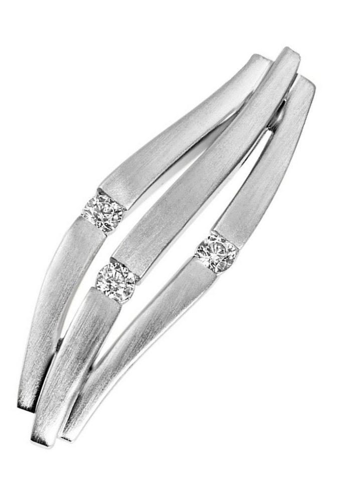 JOBO Kettenanhänger Anhänger Weißgoldanhänger 24 mm lang, 14 Karat 585 Weißgold matt mit 3 Diamanten von JOBO