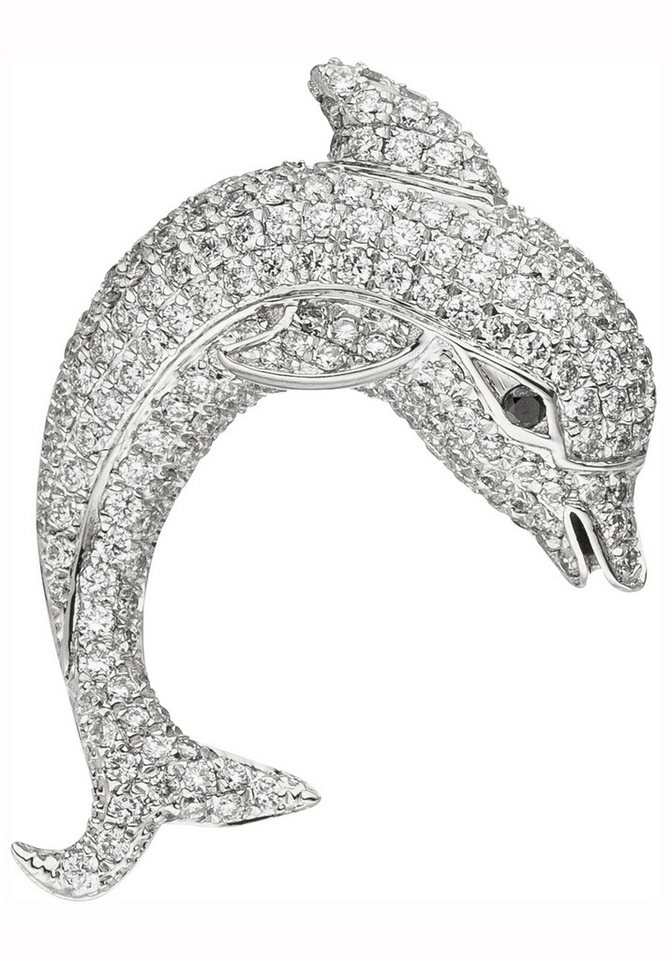JOBO Kettenanhänger Anhänger Weißgoldanhänger Delfin, 14 Karat 585 Weißgold mit 204 Diamanten von JOBO