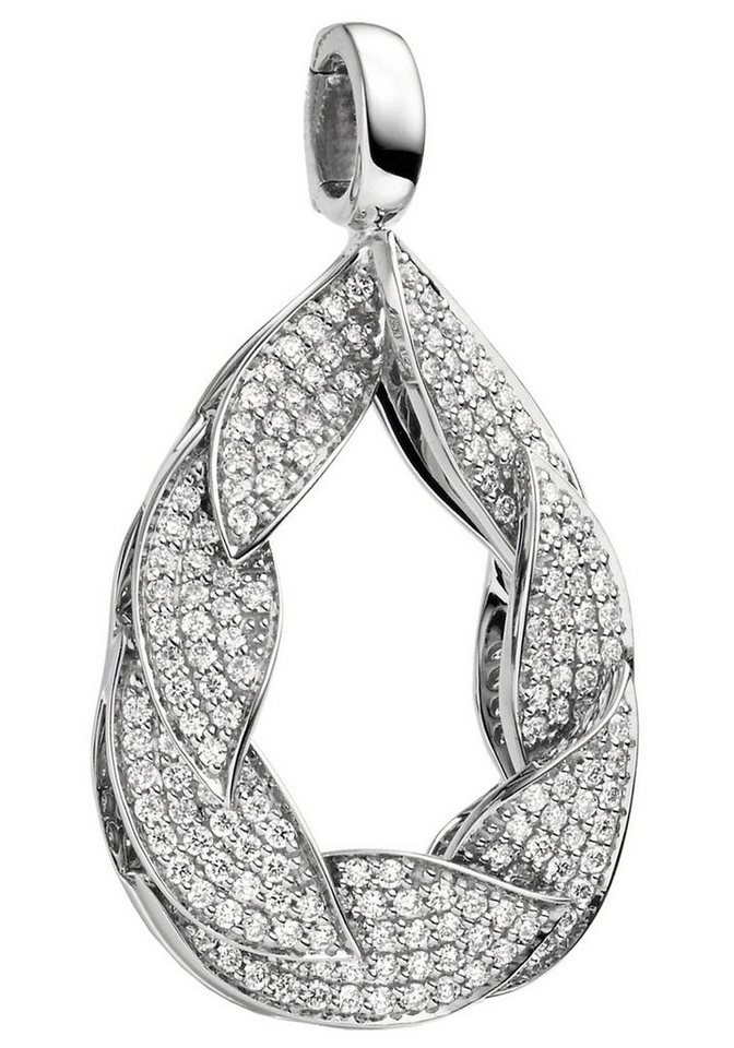 JOBO Kettenanhänger Anhänger Weißgoldanhänger Tropfen 33 mm, 14 Karat 585 Weißgold mit 175 Diamanten von JOBO