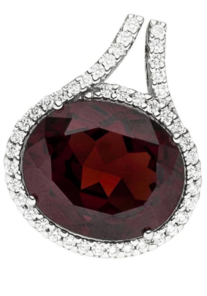 JOBO Kettenanhänger Anhänger Weißgoldanhänger oval 18 mm, 14 Karat 585 Weißgold mit Granat und 44 Diamanten von JOBO
