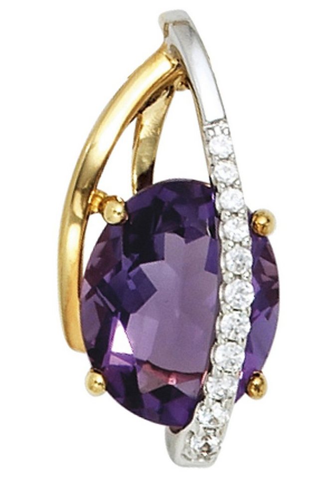 JOBO Kettenanhänger Anhänger mit Amethyst und 11 Diamanten, 585 Gelbgold Weißgold von JOBO