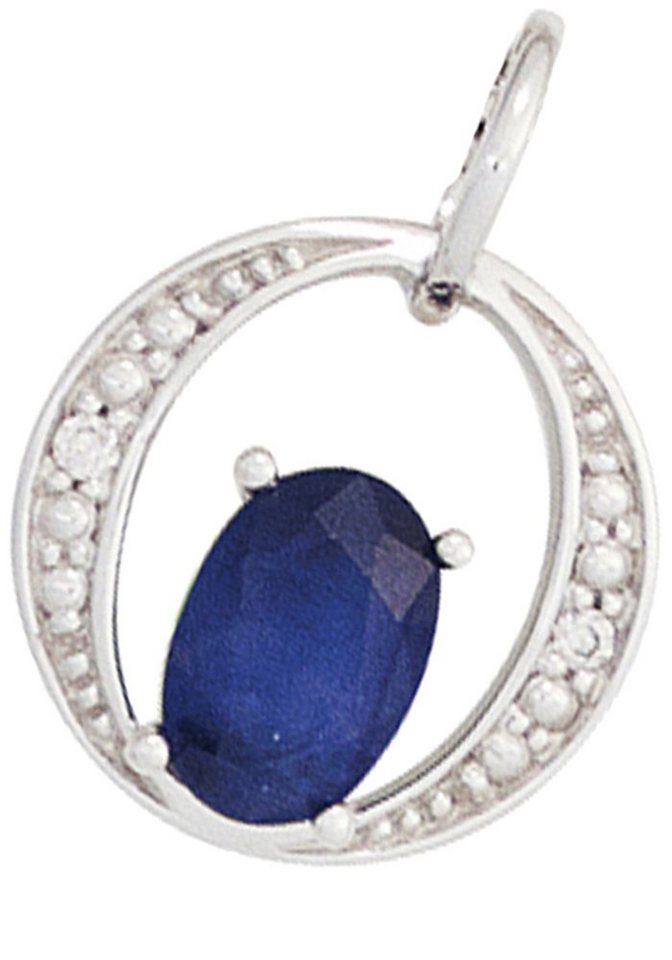 JOBO Kettenanhänger Anhänger mit Safir und 2 Diamanten, 585 Weißgold von JOBO