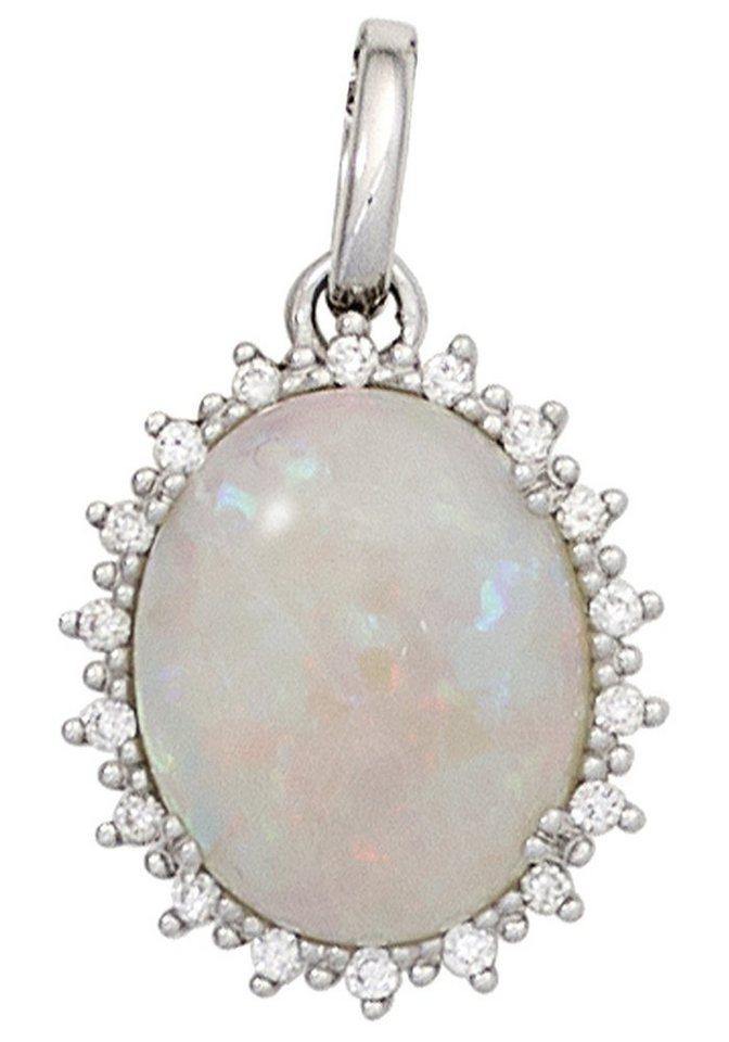 JOBO Kettenanhänger Anhänger oval, 585 Weißgold 18 Diamanten und Opal-Cabochon von JOBO