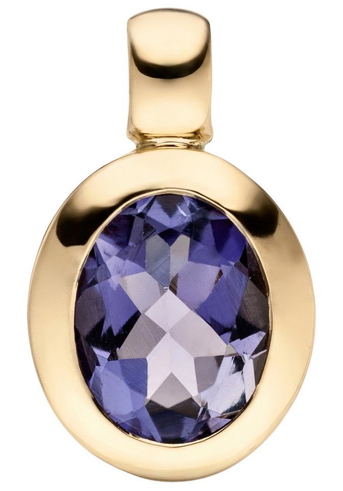 JOBO Kettenanhänger Anhänger oval 17 mm, 14 Karat 585 Gold mit Iolith von JOBO