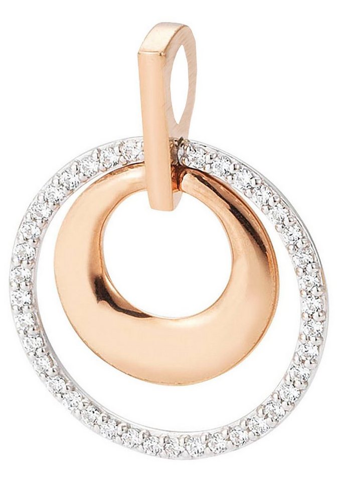 JOBO Kettenanhänger Anhänger rund 17 mm, 14 Karat 585 Gold bicolor mit 38 Diamanten von JOBO