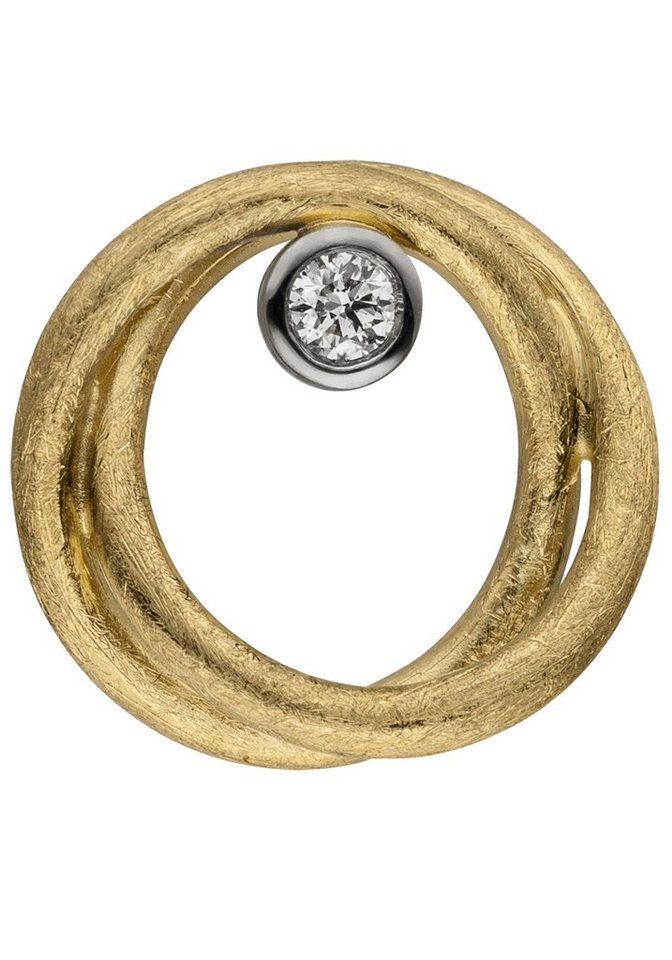 JOBO Kettenanhänger Anhänger rund teileismatt 15 mm, 14 Karat 585 Gold mit Diamant von JOBO