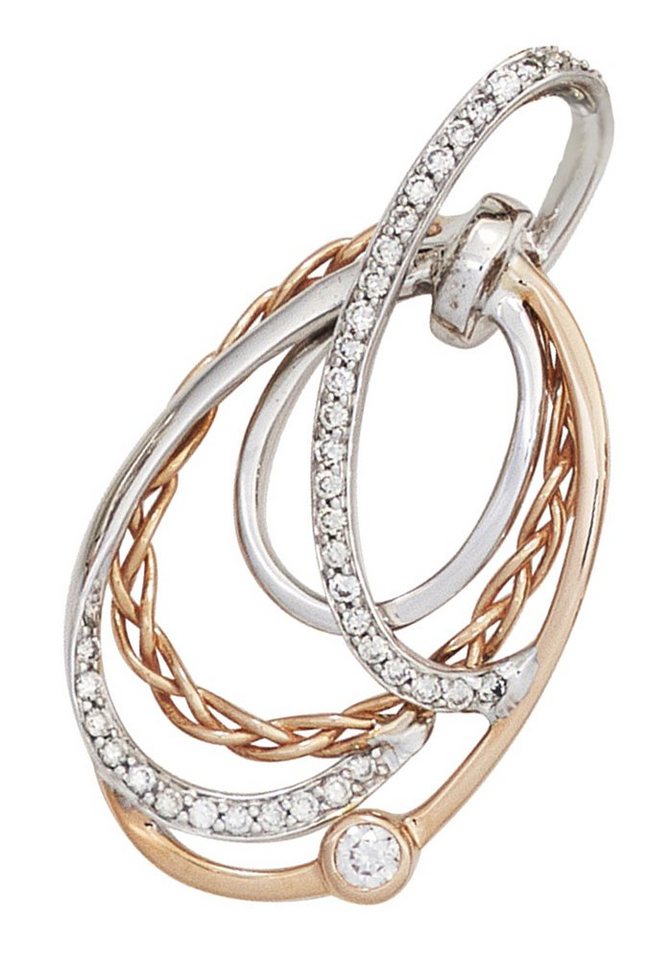 JOBO Kettenanhänger Anhänger verschlungen 31 mm, 14 Karat 585 Gold bicolor mit 41 Diamanten von JOBO