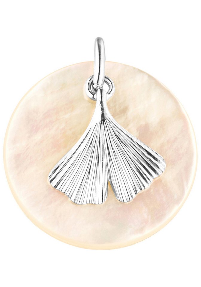 JOBO Kettenanhänger Ginkgo Ginko, 925 Silber mit Perlmutt-Scheibe 20 mm von JOBO