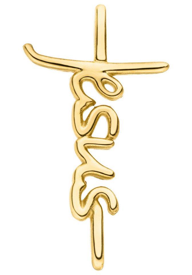 JOBO Kettenanhänger Kreuz mit Jesus-Schriftzug, 375 Gold 20 mm von JOBO