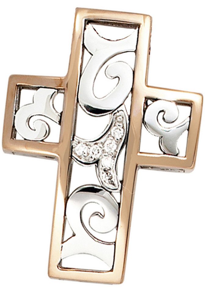 JOBO Kreuzanhänger Anhänger Kreuz, 585 Gold Bicolor mit 6 Diamanten von JOBO