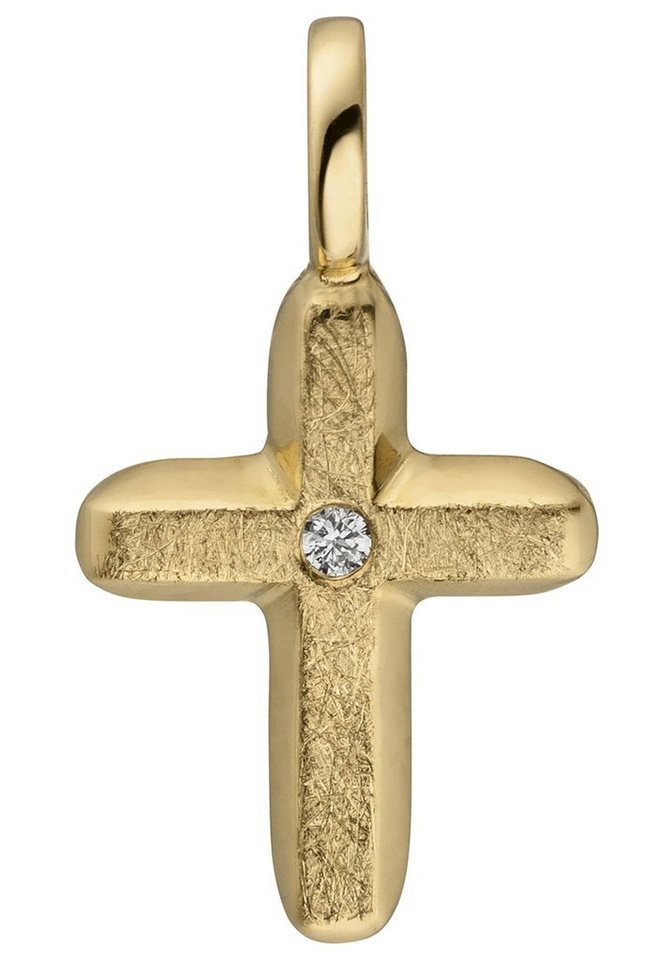 JOBO Kreuzanhänger Anhänger Kreuz, 585 Gold eismatt mit 1 Diamant von JOBO