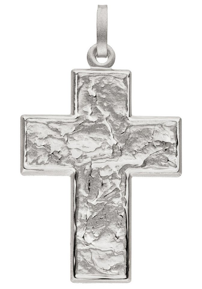 JOBO Kreuzanhänger Kreuz breit Silberkreuz strukturiert 33 mm, 925 Silber rhodiniert von JOBO