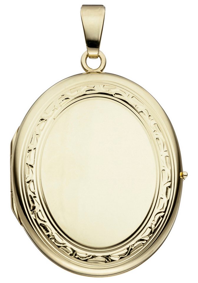 JOBO Medallionanhänger Anhänger Medaillon oval 30 mm, 585 Gold für 2 Fotos von JOBO