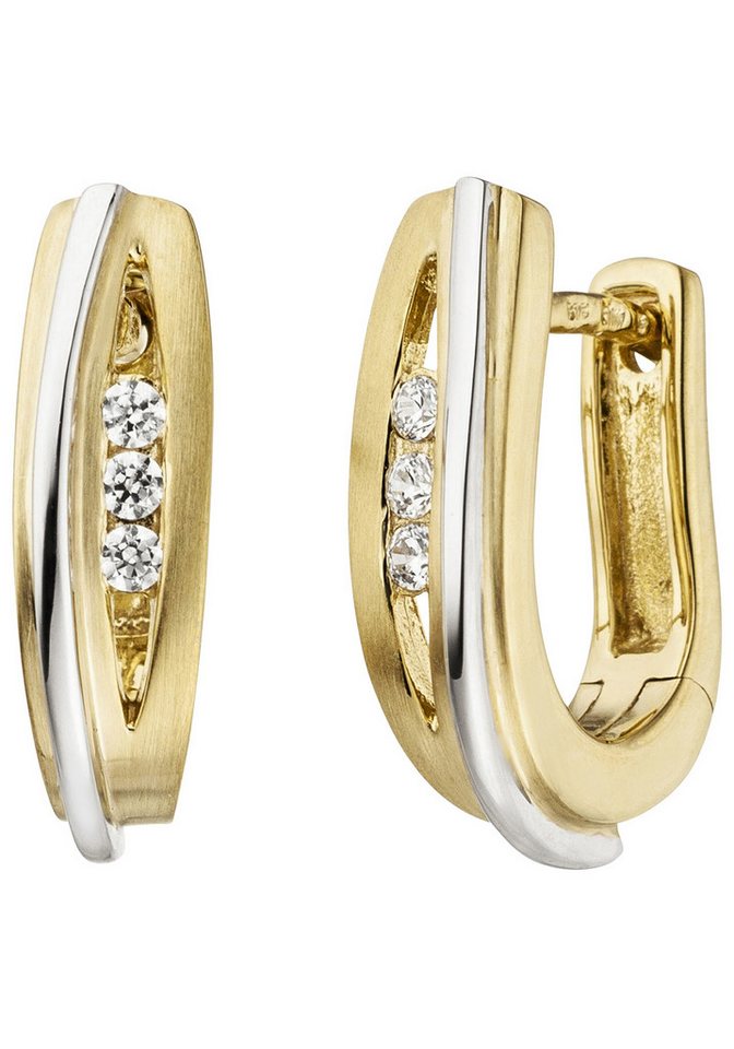 JOBO Paar Creolen Ohrringe Goldohrringe 15 mm, 375 Gold bicolor mit 6 Zirkonia von JOBO