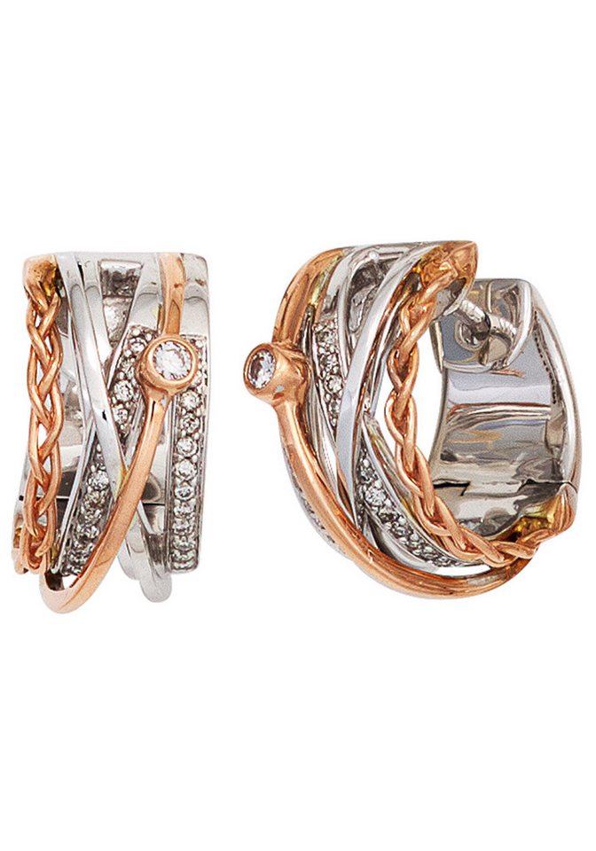 JOBO Paar Creolen Ohrringe Goldohrringe 15 mm, 585 Gold bicolor mit 52 Diamanten von JOBO