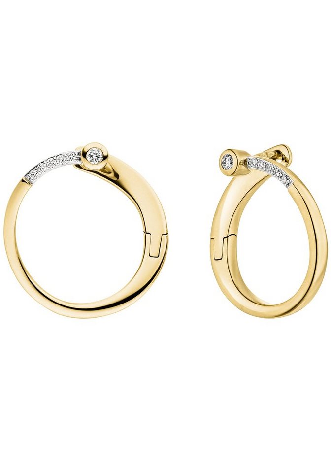 JOBO Paar Creolen Ohrringe Platinohrringe 19 mm, 585 Gold mit 12 Diamanten von JOBO