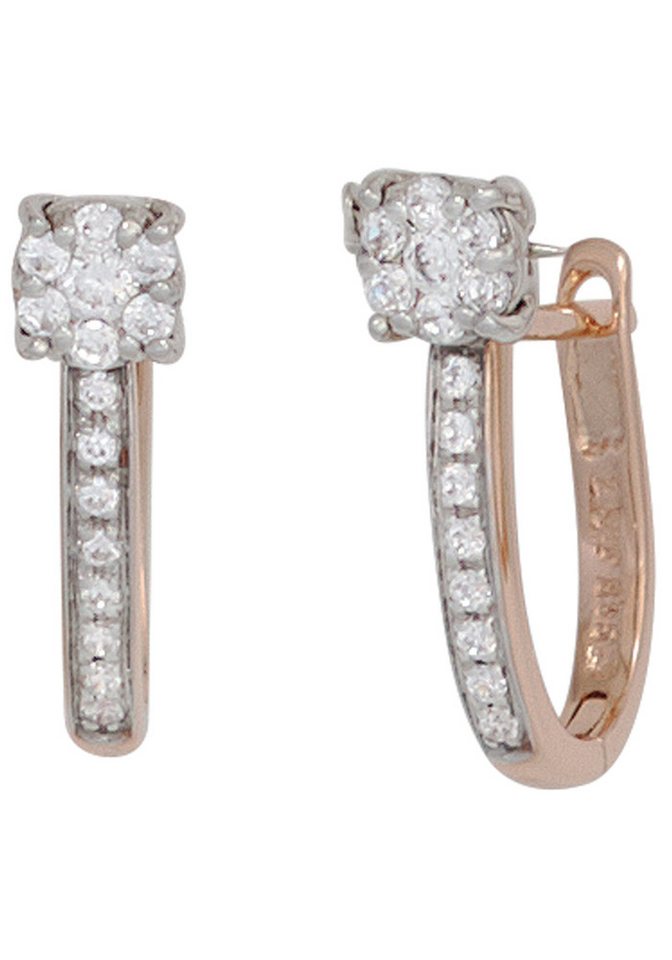JOBO Paar Creolen Ohrringe Roségoldohrringe, 585 Gold Bicolor mit 30 Diamanten von JOBO