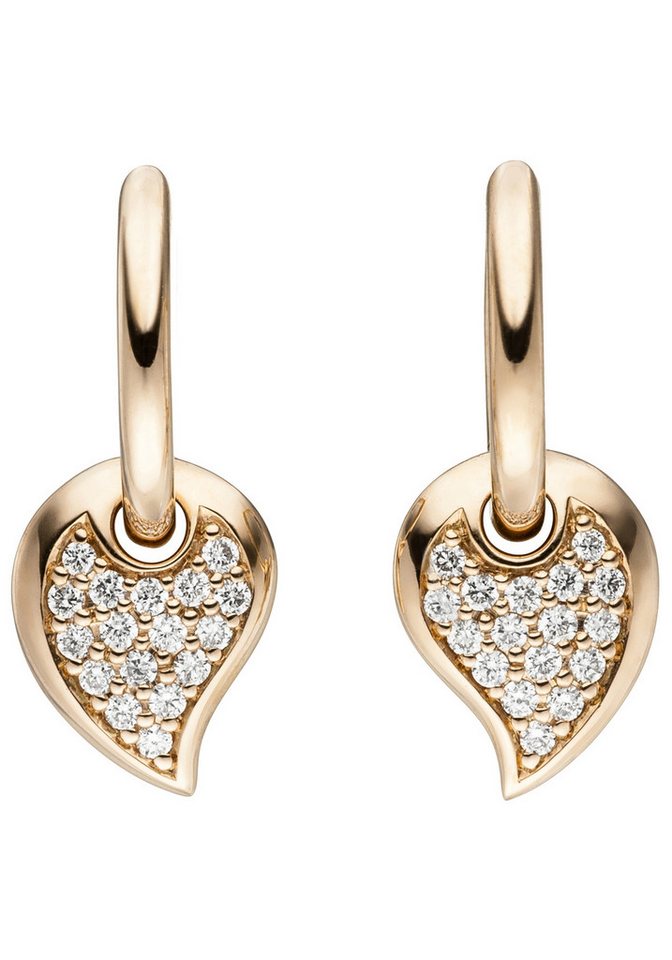 JOBO Paar Creolen Ohrringe Roségoldohrringe 18 mm, 585 Roségold mit 34 Diamanten von JOBO