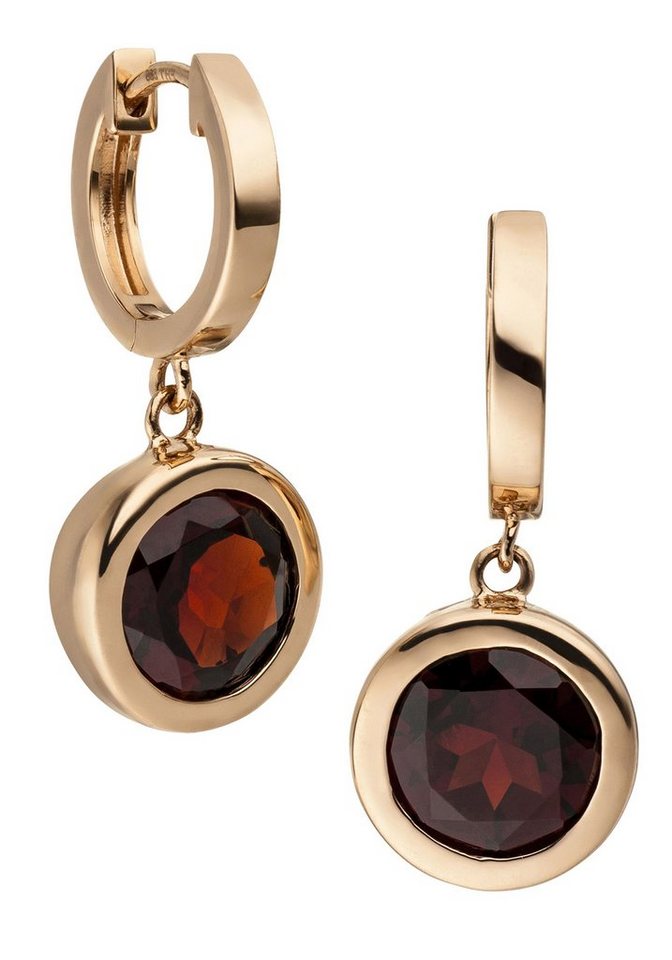 JOBO Paar Creolen Ohrringe Roségoldohrringe 27 mm lang, 585 Roségold mit Granat von JOBO