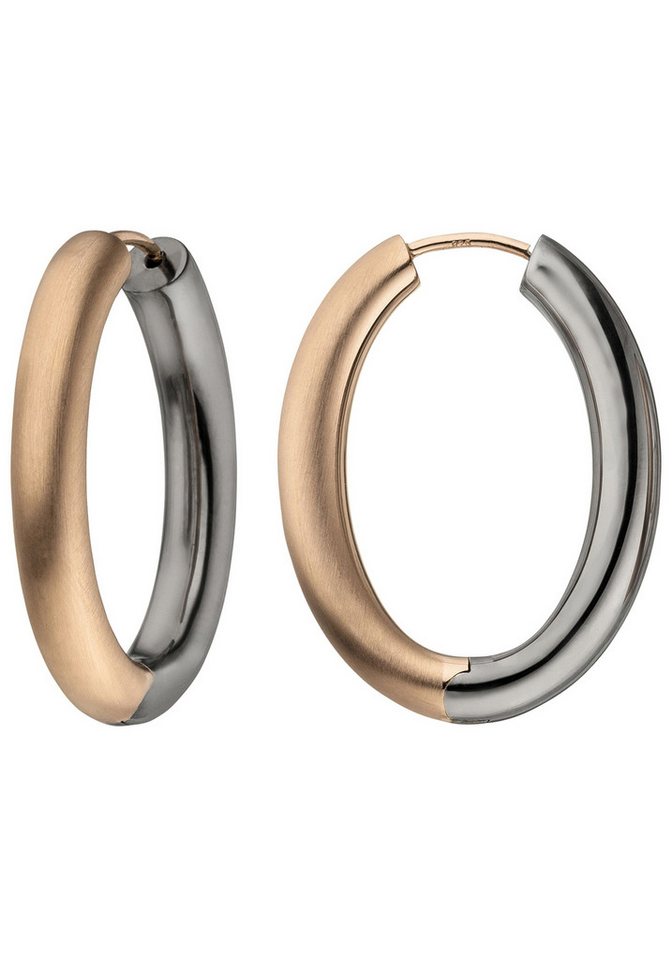 JOBO Paar Creolen Ohrringe Silberohrringe oval 31 mm, 925 Silber bicolor vergoldet von JOBO