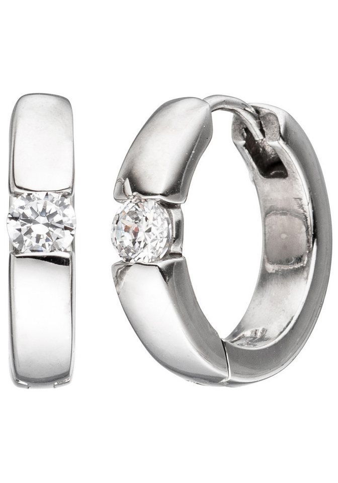 JOBO Paar Creolen Ohrringe Silberohrringe rund 15 mm, 925 Silber mit Zirkonia von JOBO