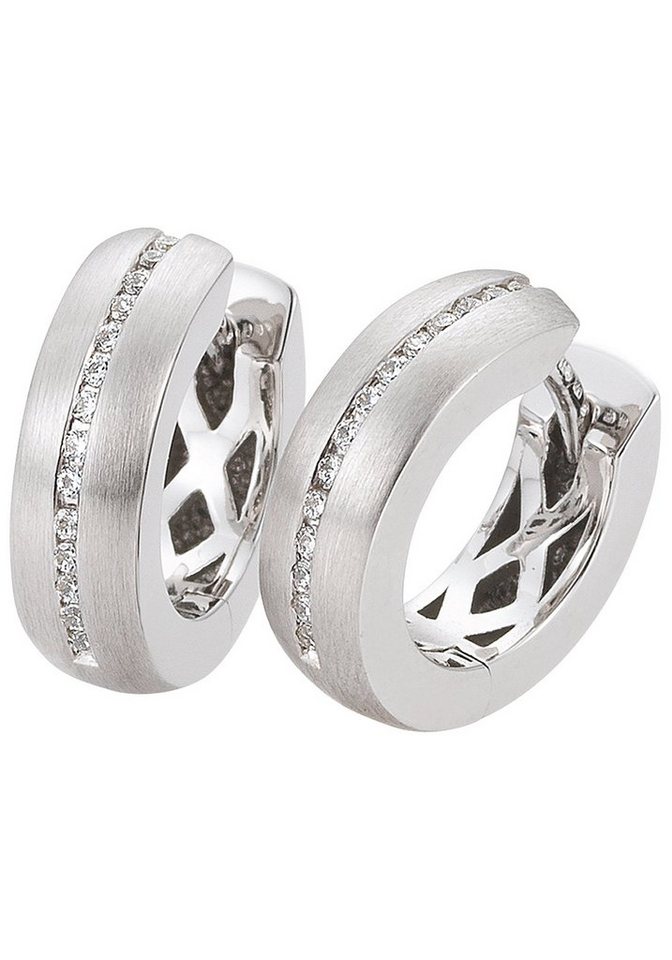 JOBO Paar Creolen Ohrringe Weißgoldohrringe 14 mm, 585 Weißgold mit 28 Diamanten von JOBO