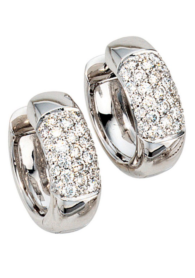 JOBO Paar Creolen Ohrringe Weißgoldohrringe 14 mm, 585 Weißgold mit 54 Diamanten von JOBO