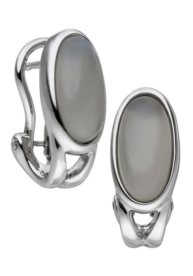 JOBO Paar Creolen Ohrringe Weißgoldohrringe oval 17 mm, 585 Weißgold mit Mondstein von JOBO