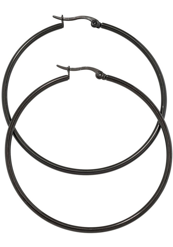 JOBO Paar Creolen Ohrringe rund 54 mm, Edelstahl schwarz beschichtet von JOBO