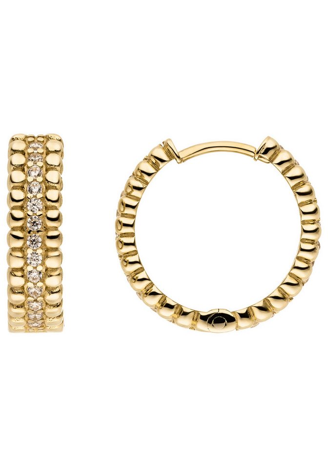 JOBO Paar Creolen rund Ohrringe 17 mm, 8 Karat 333 Gold mit 52 Zirkonia von JOBO