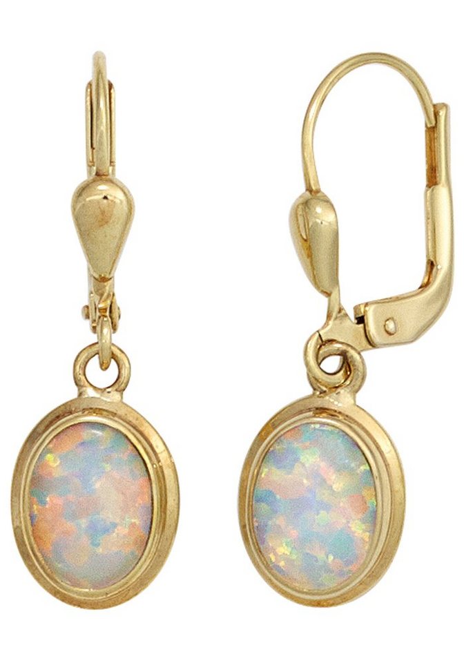 JOBO Paar Ohrhänger, oval 333 Gold mit synthetischem Opalen von JOBO