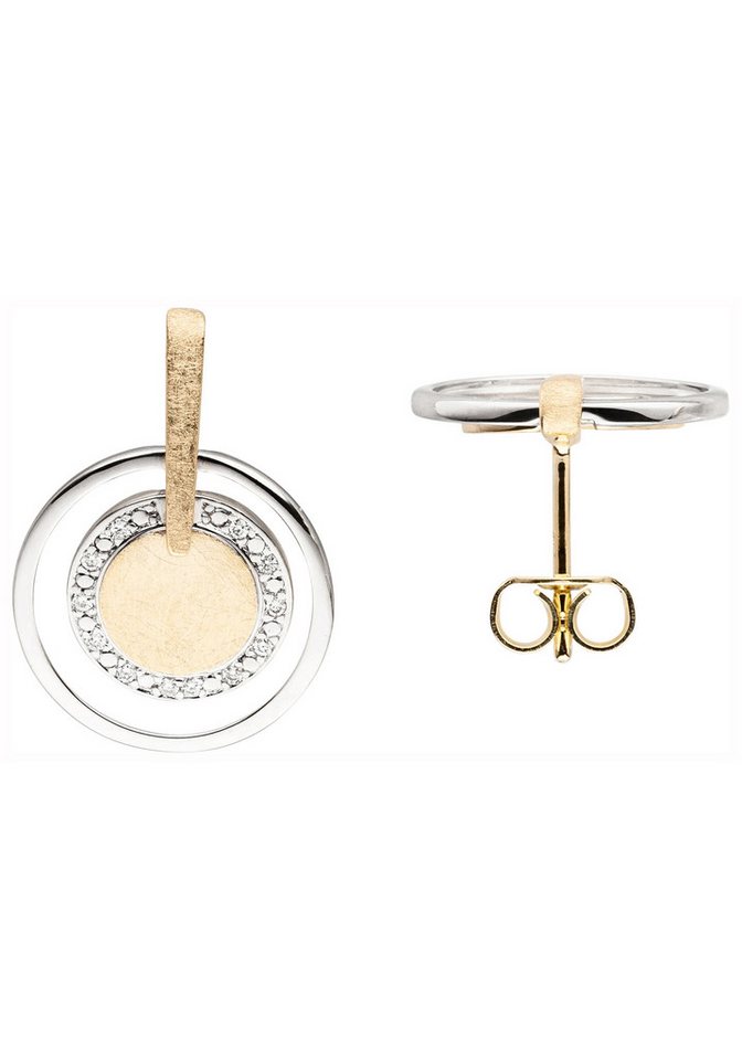 JOBO Paar Ohrhänger Ohrringe Goldohrringe 20 mm lang, 585 Gold bicolor mit 24 Diamanten von JOBO