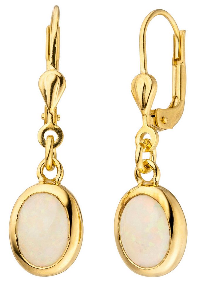 JOBO Paar Ohrhänger Ohrringe Goldohrringe 29 mm lang, 585 Gold mit Opal von JOBO