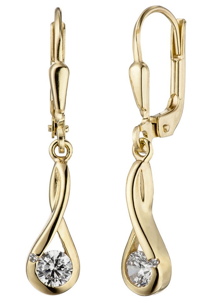JOBO Paar Ohrhänger Ohrringe Goldohrringe hängend 28 mm lang, 333 Gold mit Zirkonia von JOBO