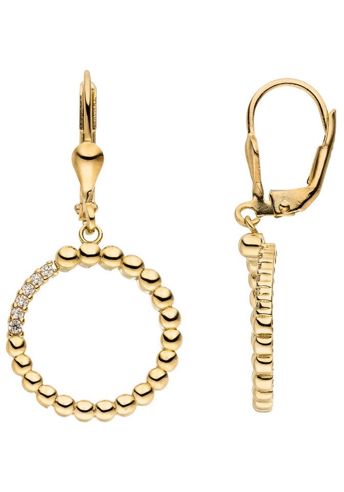 JOBO Paar Ohrhänger Ohrringe Kreis hängend 32 mm, 8 Karat 333 Gold mit 12 Zirkonia von JOBO