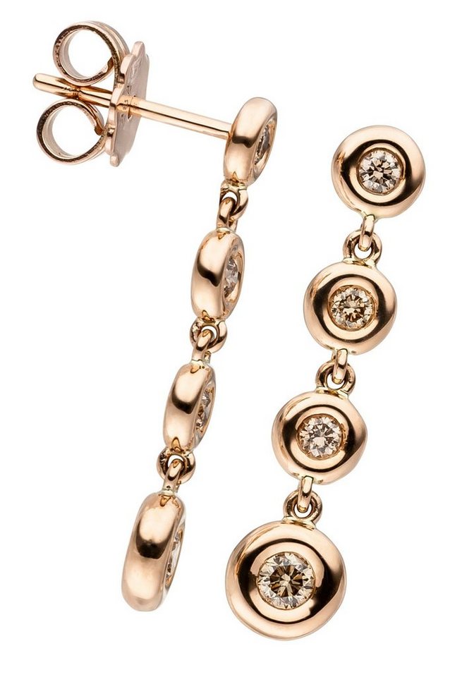 JOBO Paar Ohrhänger Ohrringe Roségoldohrringe 24 mm lang, 585 Roségold mit 8 Diamanten von JOBO