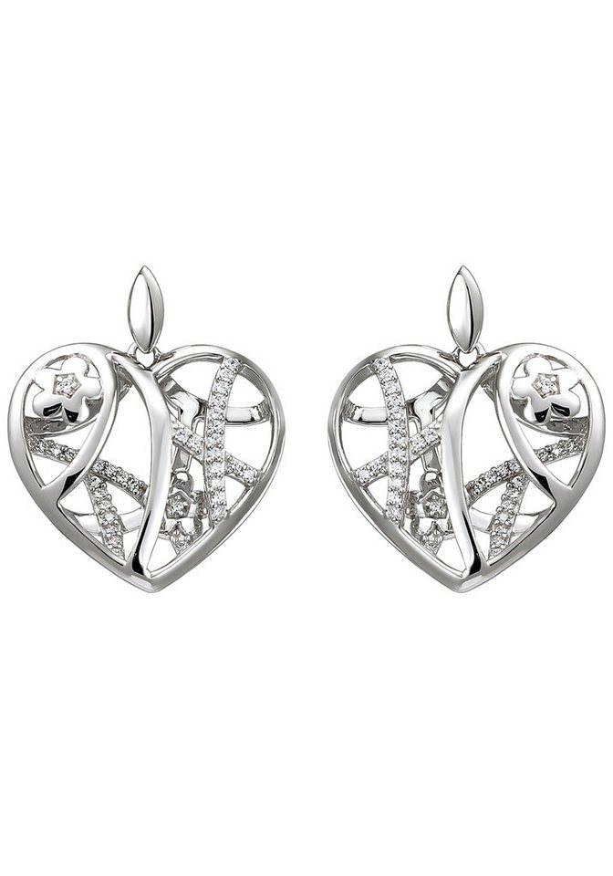 JOBO Paar Ohrhänger Ohrringe Silberohrringe Herz 28 mm, 925 Silber rhodiniert mit 70 Zirkonia von JOBO