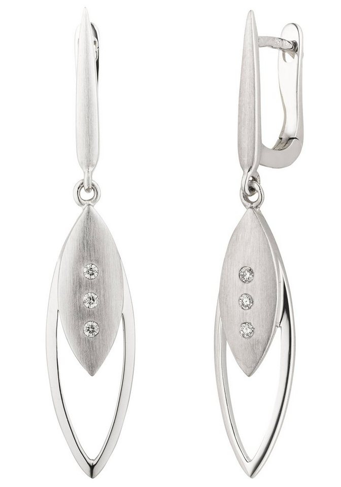 JOBO Paar Ohrhänger Ohrringe Weißgoldohrringe 37 mm lang, 585 Weißgold matt mit 6 Diamanten von JOBO