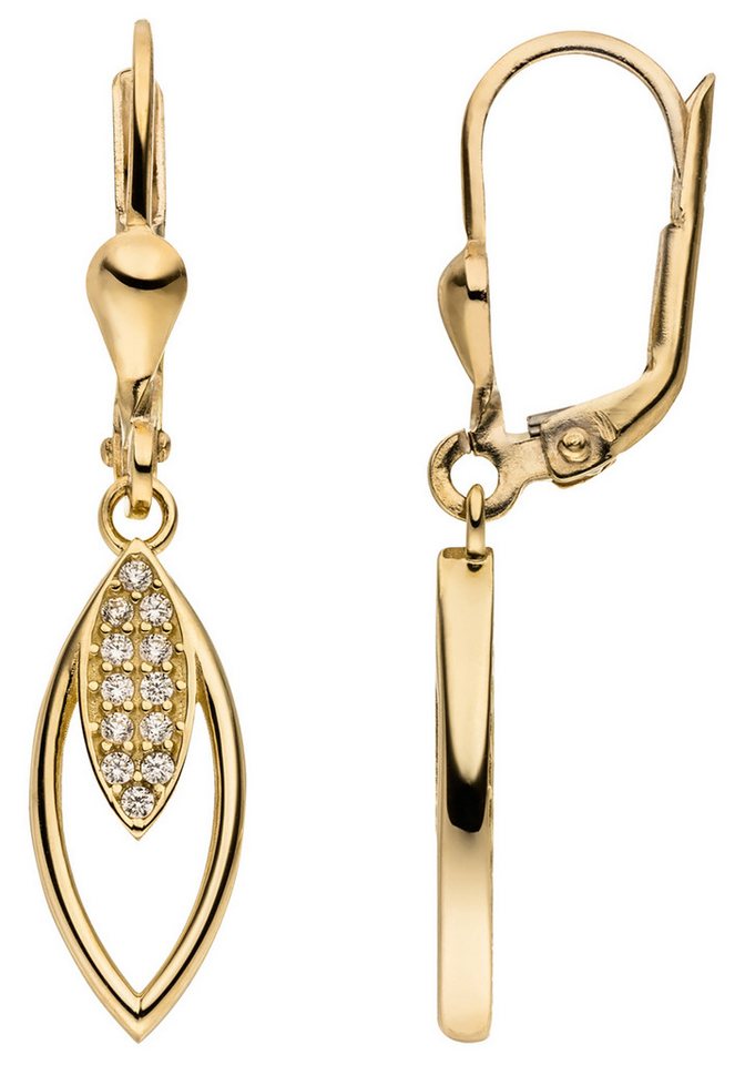 JOBO Paar Ohrhänger Ohrringe hängend 31 mm, 8 Karat 333 Gold mit 24 Zirkonia von JOBO