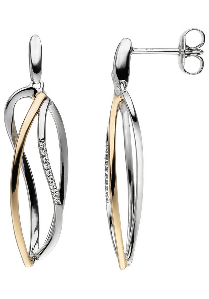 JOBO Paar Ohrhänger Ohrringe hängend 31 mm lang, 333 Gold bicolor mit Zirkonia von JOBO